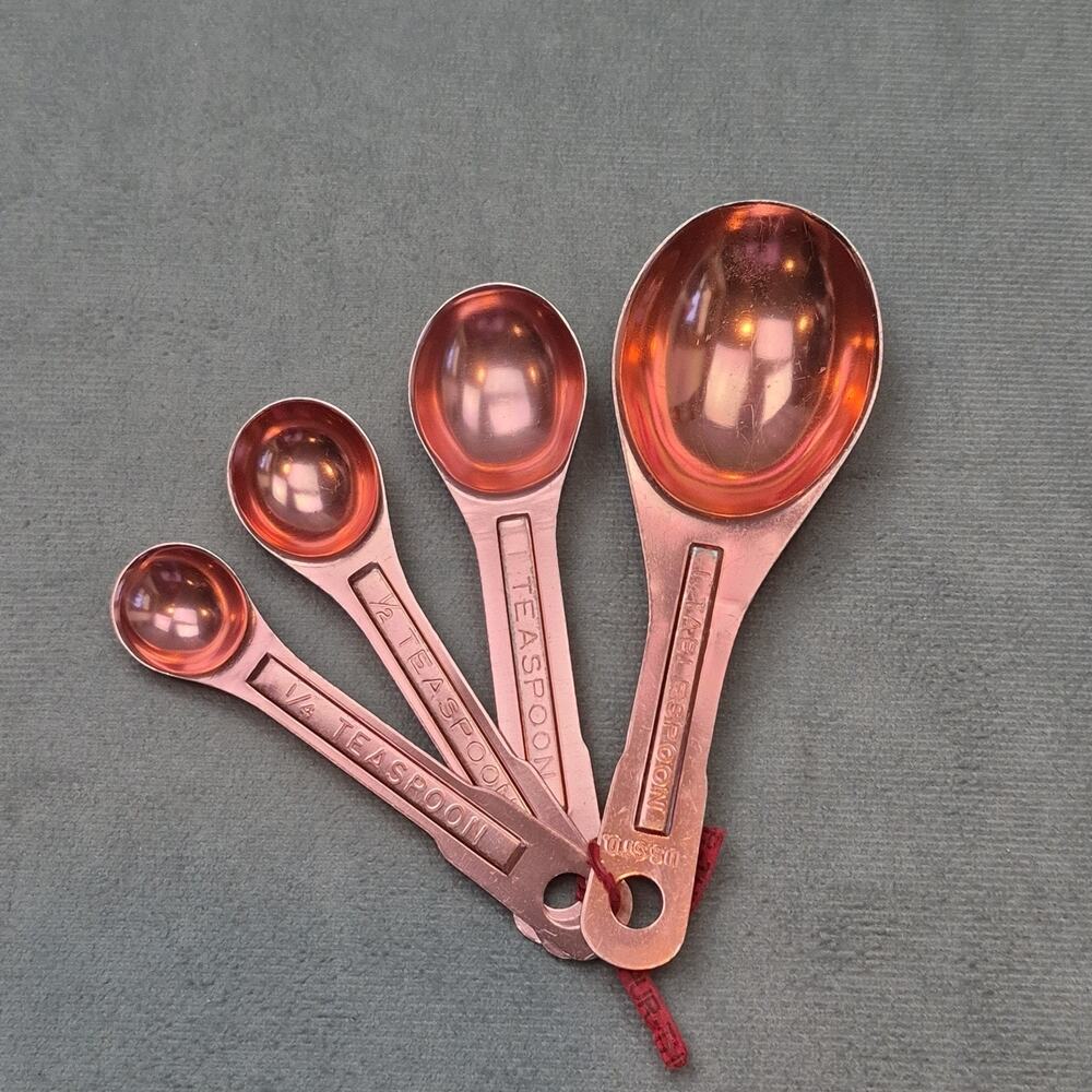 Vintage 4 Piece Copper Measuring Spoon Set Metal Kitchen Tools